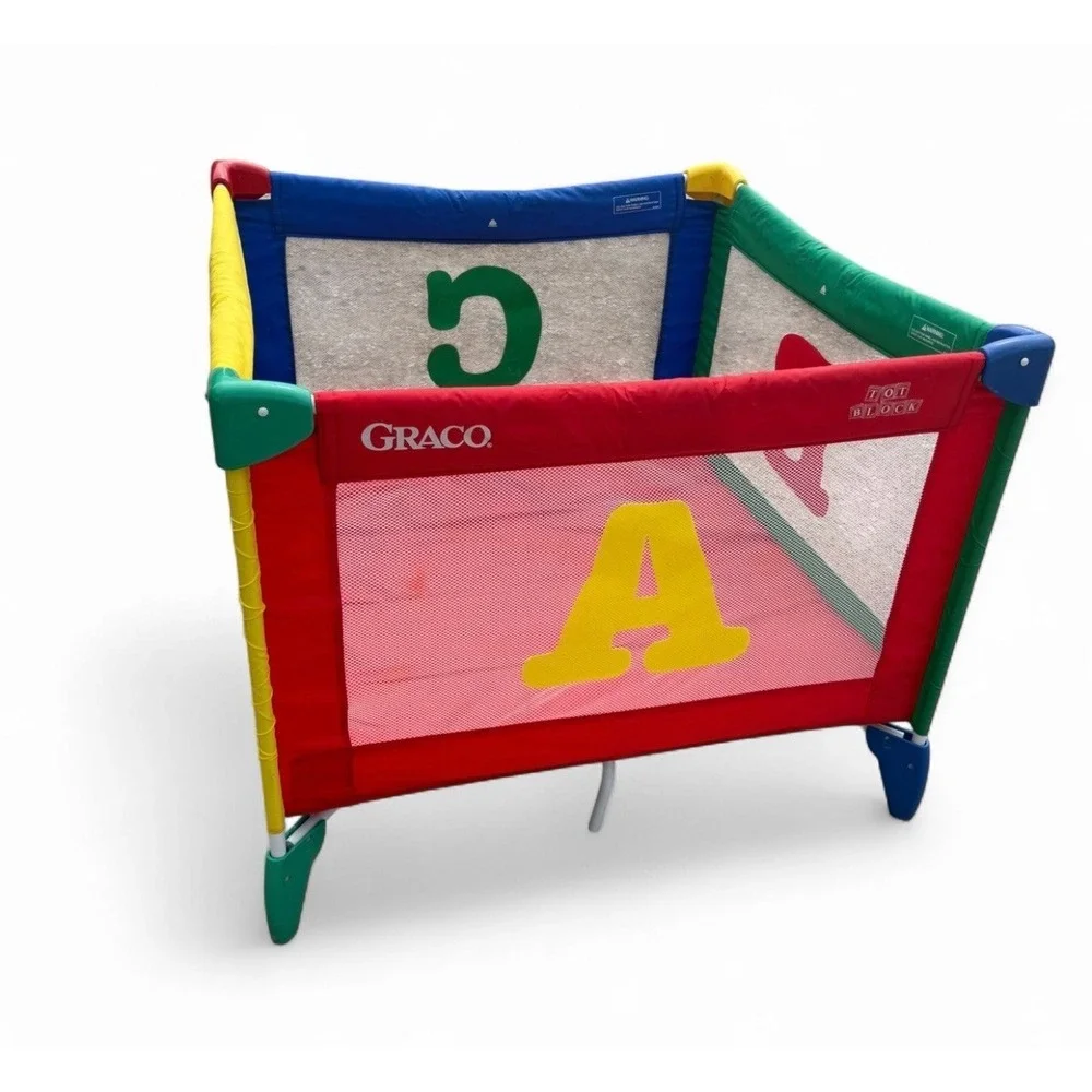 Graco Tot Block ABCD Color Block Play Yard Portable Baby Playpen w/ Mat Vintage